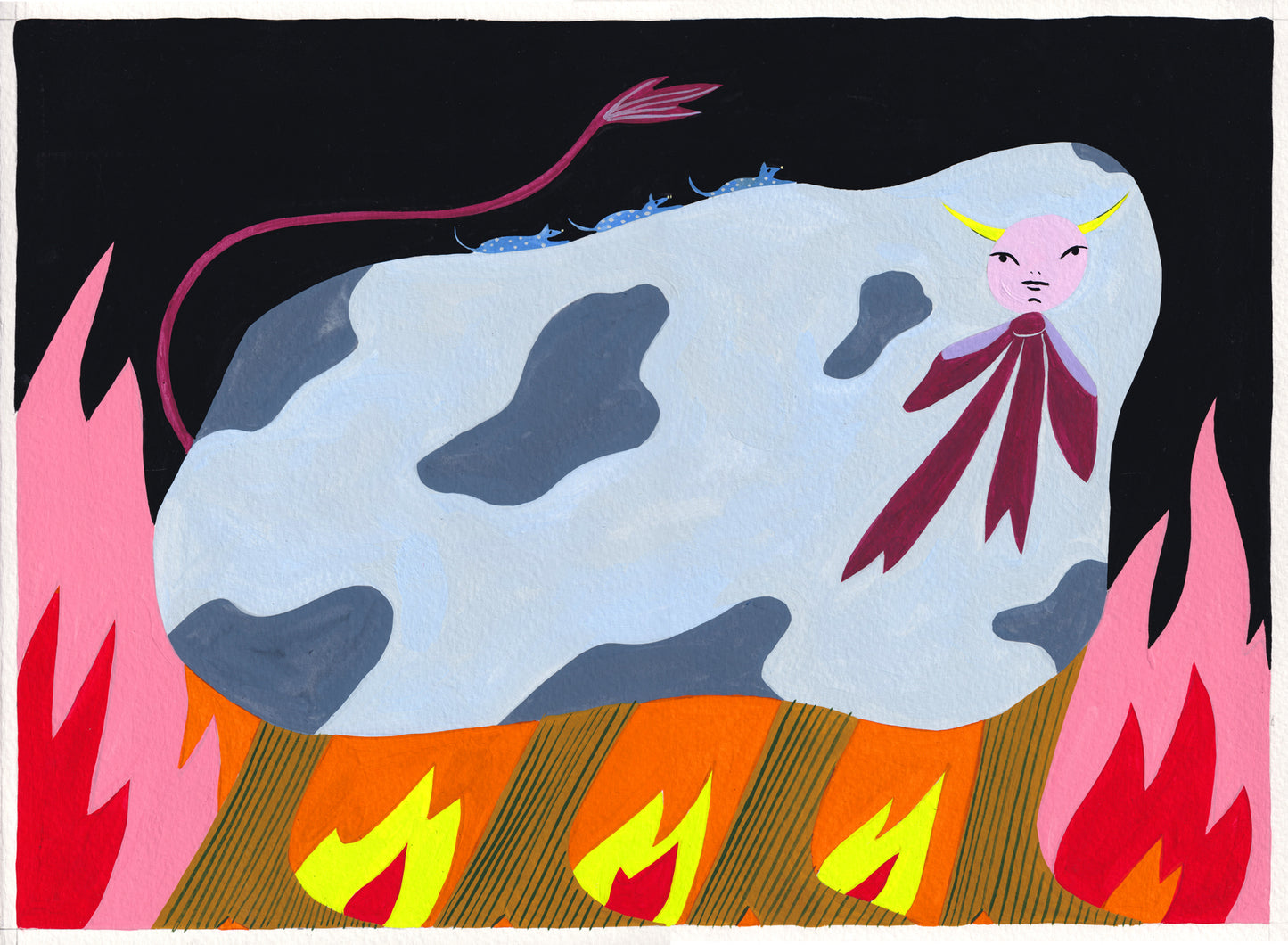 "Cow of the Fiery Inferno and Three Mice"